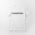 White t-shirt with CaraballoClothes brand printed on the front